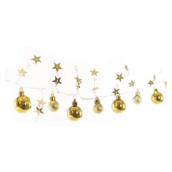 LED vánoční girlanda – zlaté koule s hvězdami