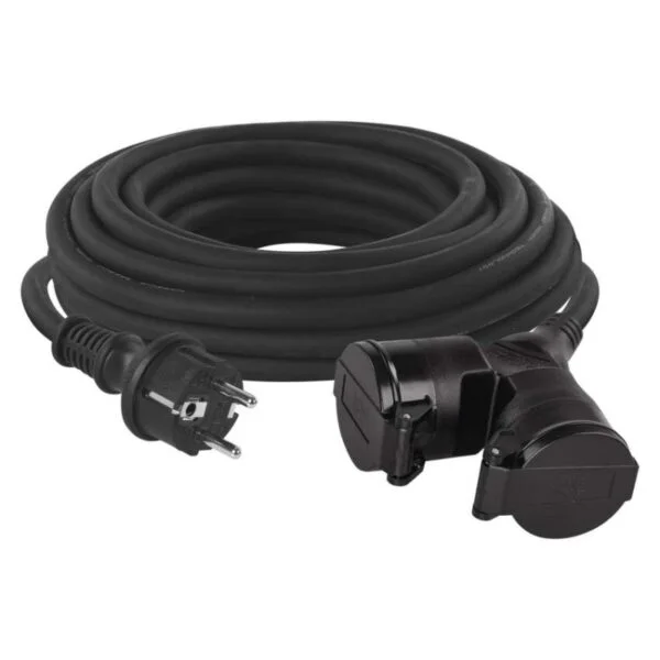 Venkovní prodlužovací kabel 10 m / 2 zásuvky / černý / guma / 230 V / 1