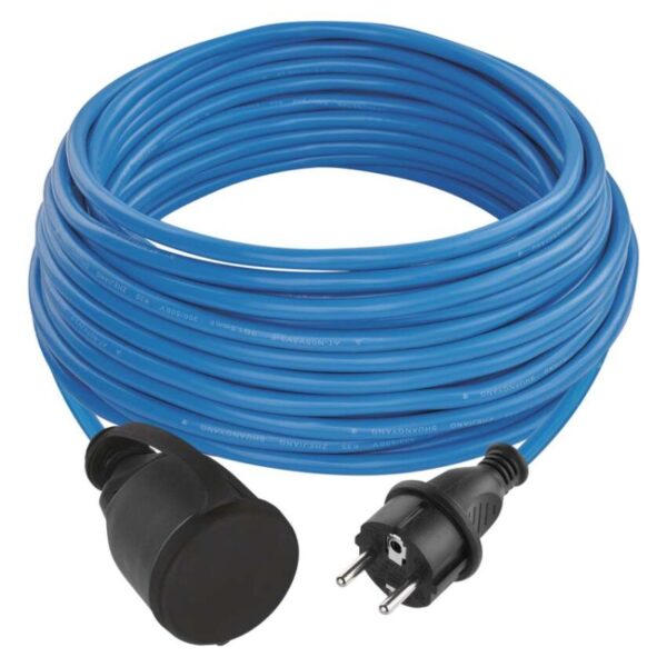Počasí odolný prodlužovací kabel 20 m / 1 zásuvka / modrý / silikon / 230 V / 1