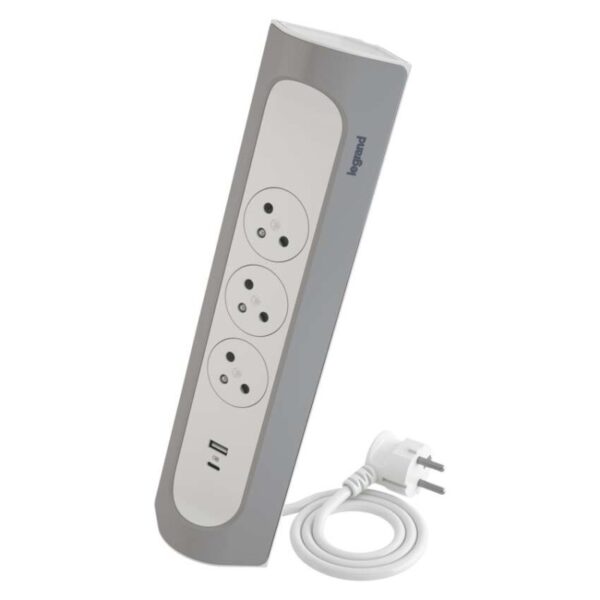 Legrand prodlužovací kabel 1 m / 3 zásuvky / s USB / hliník-bílá / PVC / 1