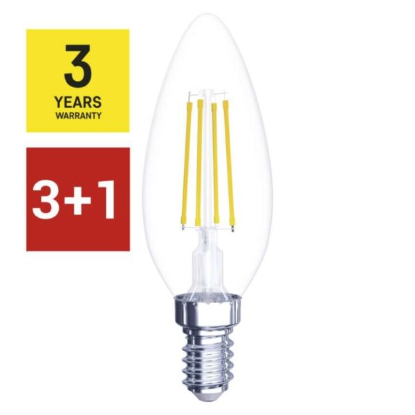 3 + 1 zdarma – LED žárovka Filament svíčka / E14 / 6 W (60 W) / 810 lm / neutrální bílá