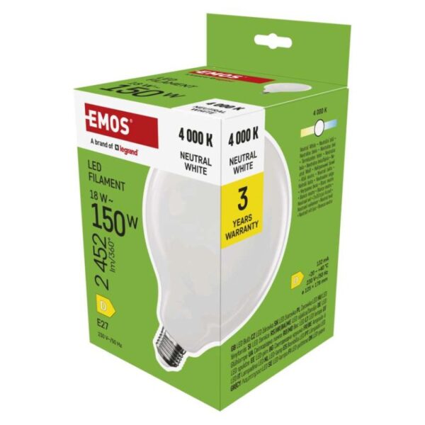 LED žárovka Filament G125 / E27 / 18 W (150 W) / 2452 lm / neutrální bílá